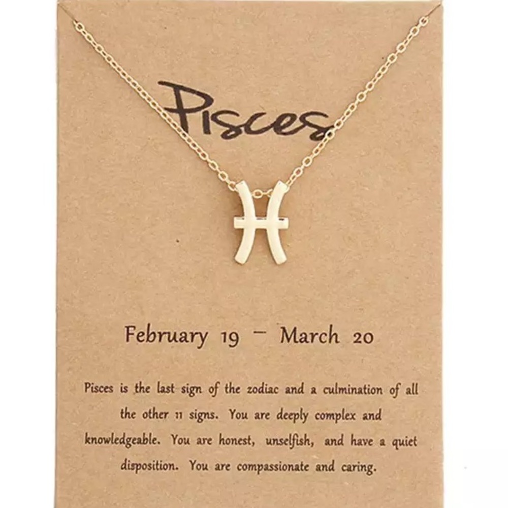 ♓️ Pisces Zodiac Pendant Gold Tone Chain Necklace